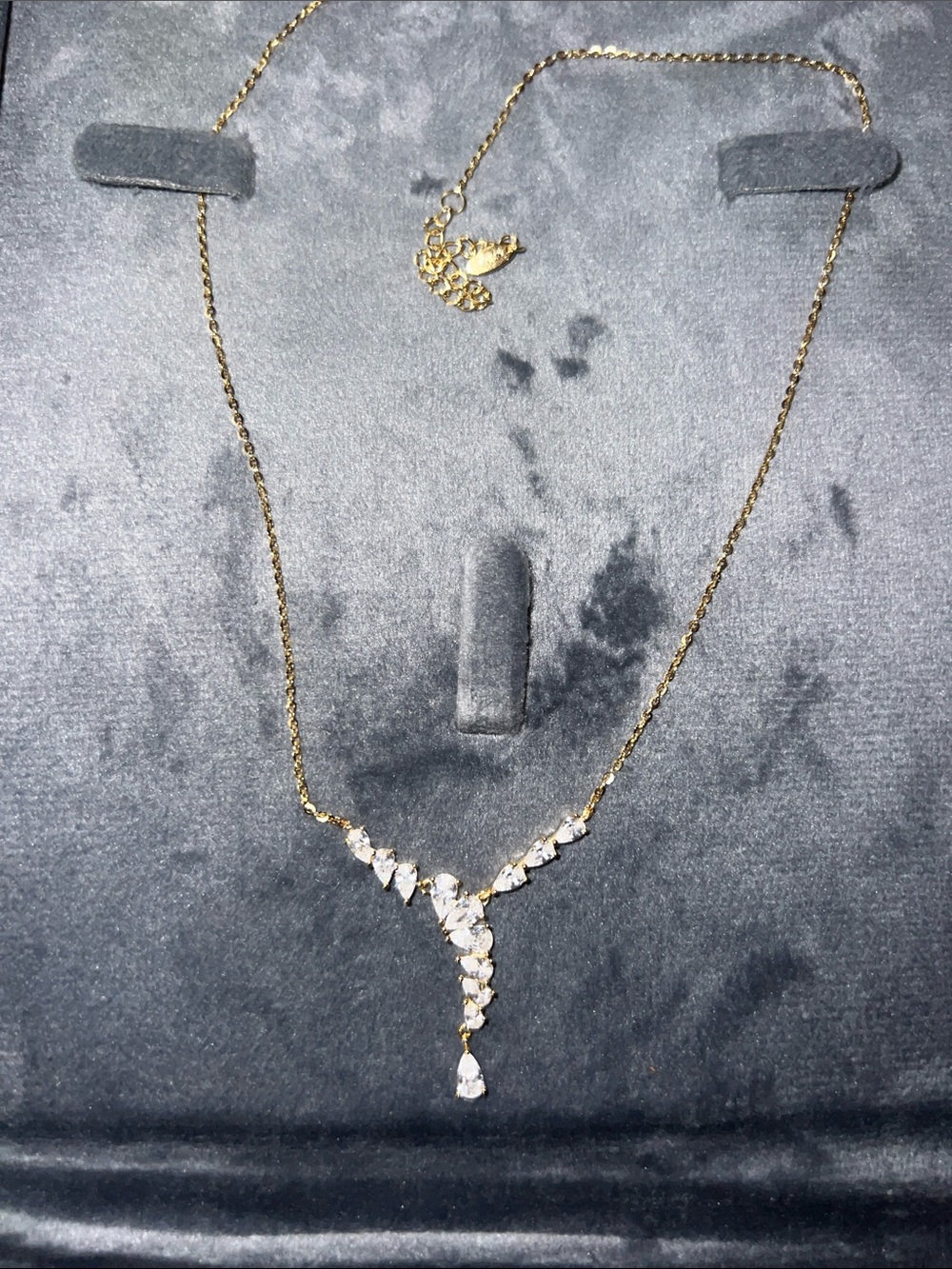 Gold-Tone Cubic Zirconia Drop Necklace - Elegant V-Shape Pendant